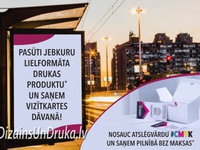 Lielformāta drukas akcija reklāmas stendā – vizītkartes dāvanā